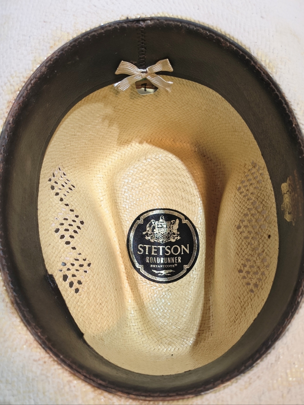 Men's Stetson Straw Cowboy Hat "Roadrunner" 7, Vintage With New Feather Hat Band - Picture 7 of 9
